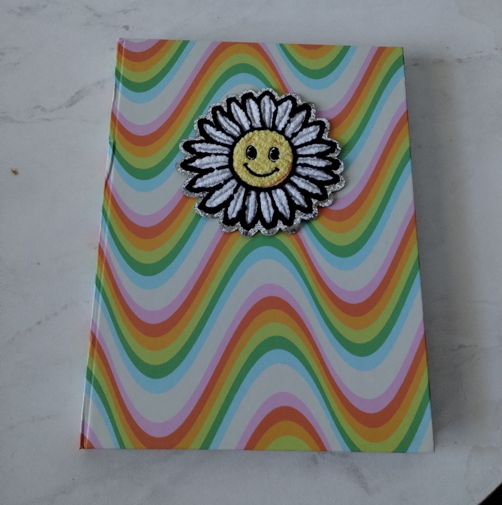 Rainbow Groovy Hardcover Bound Notebook with Smiley Daisy Flower Patch 6x8 NWT